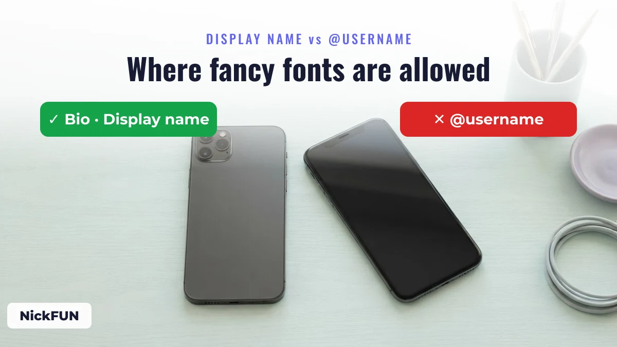 Fancy fonts work in a bio and display name but not in a username field