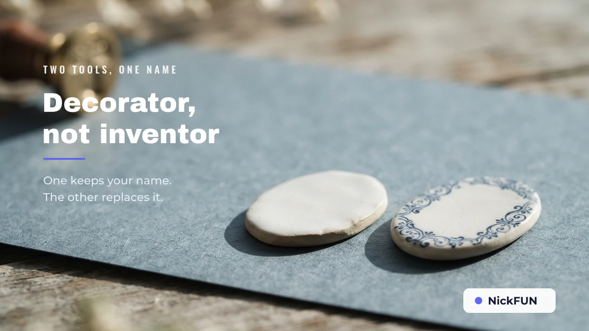 A nickname decorator keeps your name while a name inventor replaces it