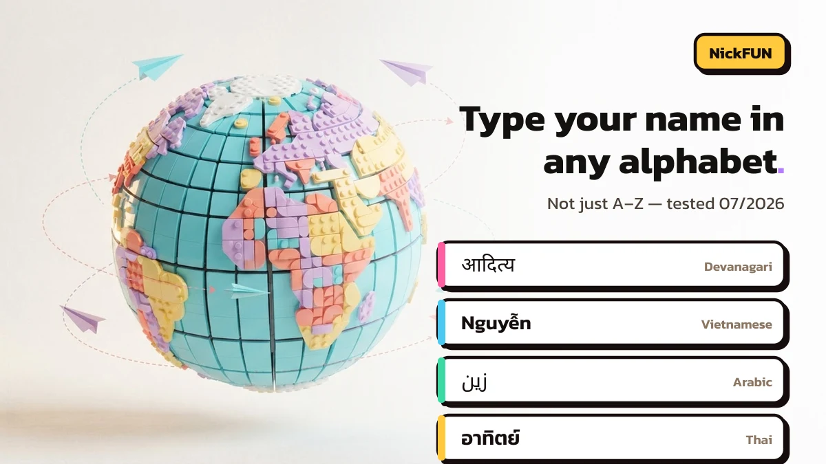 Nickname generator accepting names in Devanagari, Vietnamese, Arabic and Thai script