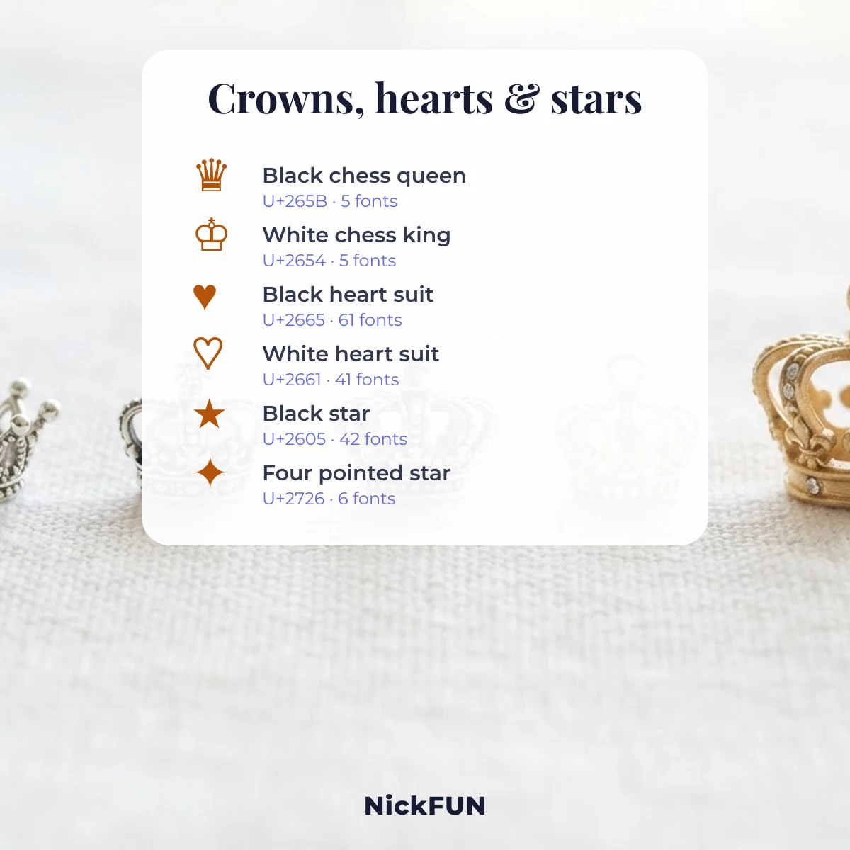 Crown, heart and star symbols for names with font support counts